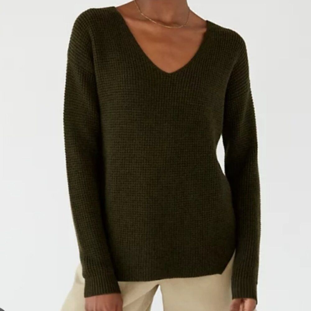 Aritzia Wilfred Free Wolter Mustard Waffle Knit V-neck Sweater Size S